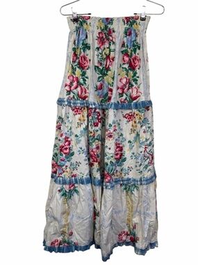 Storybook Heirlooms Vintage White & Multicolor Floral Maxi Cottagecore Skirt 14